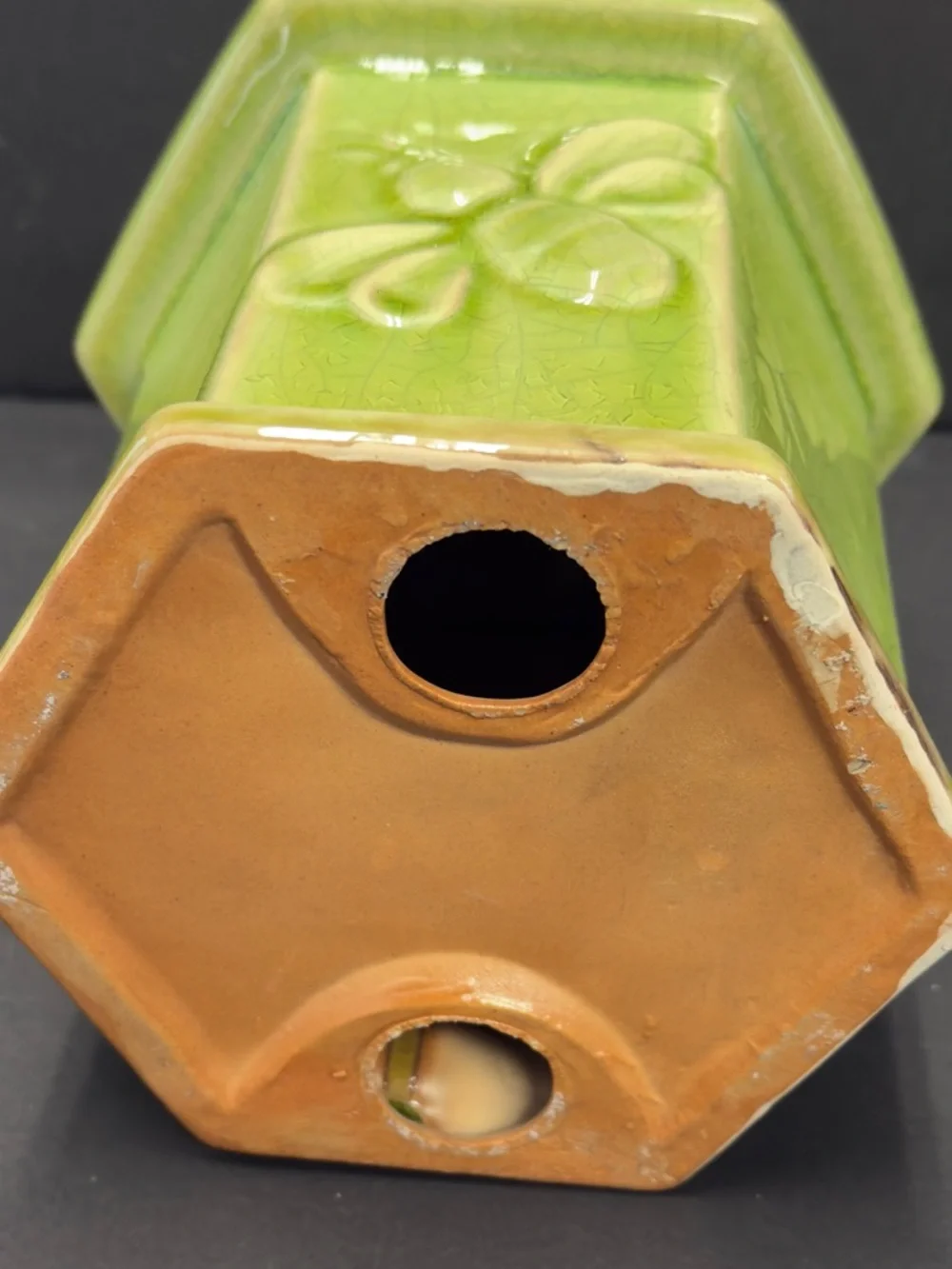 Vintage Decorative Ceramic Green Hexagon Birdhouse Accent